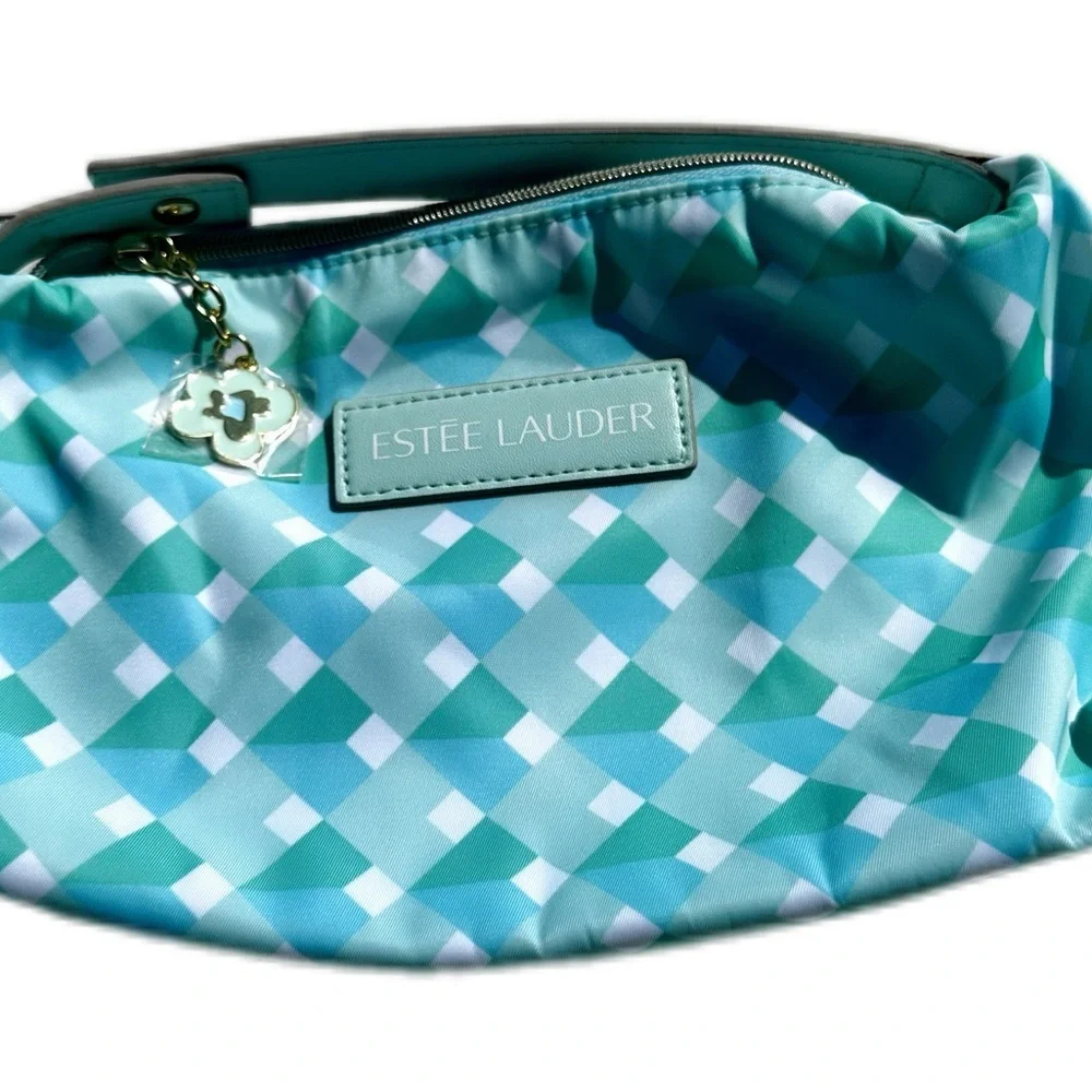 Estee Lauder Blue and White Cosmetic Bag with Textured Design